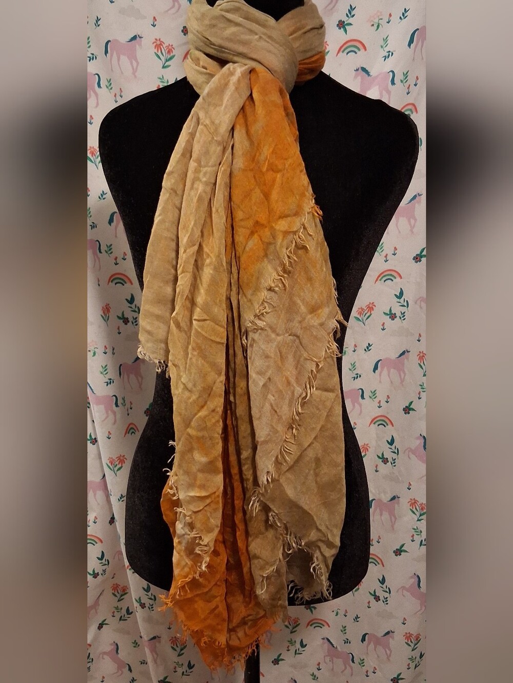EUC Alice + Olivia Lola Silk Blend Orange/Mustard/Green TyeDye XL Scarf Wrap